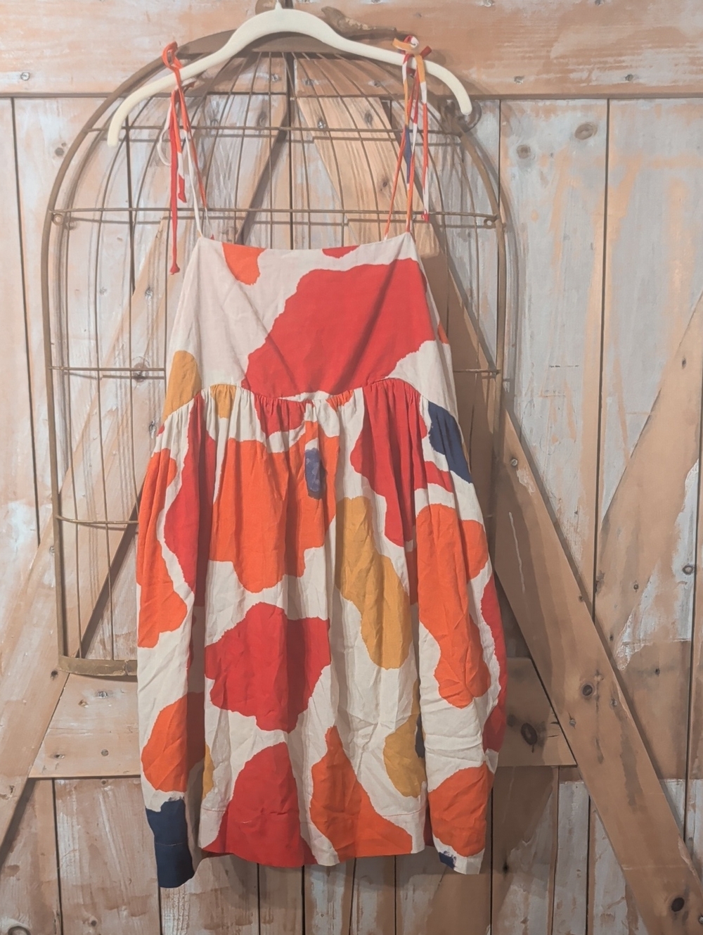 Casual Tie-Shoulder Sundress in Red, Orange & Cream.   Jade By Jane
